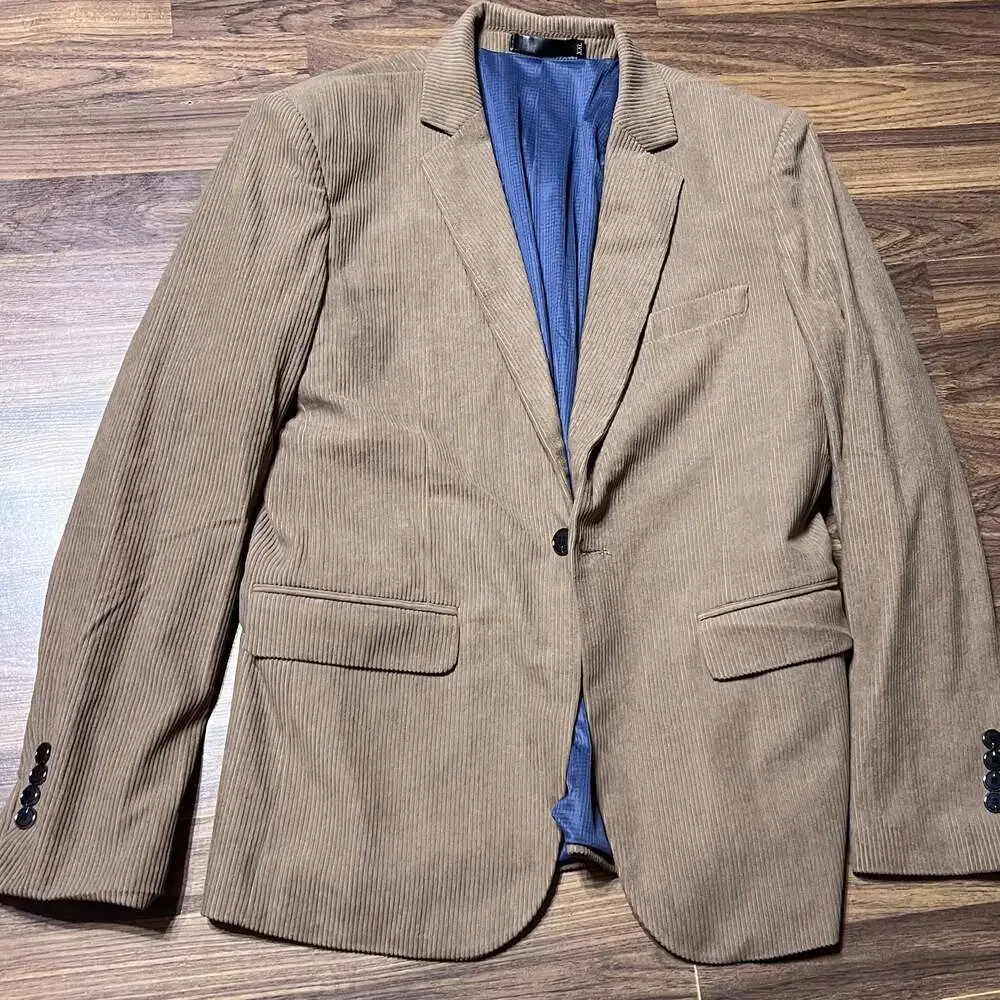 Men's Casual Corduroy Blazer Jacket Slim Fit One Button Work Wear Sport Coat, Kh